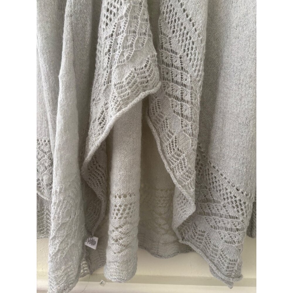 Loft Gray Open-Front Knit Cardigan Sweater L Lace Detail Long Sleeve - Picture 11 of 16